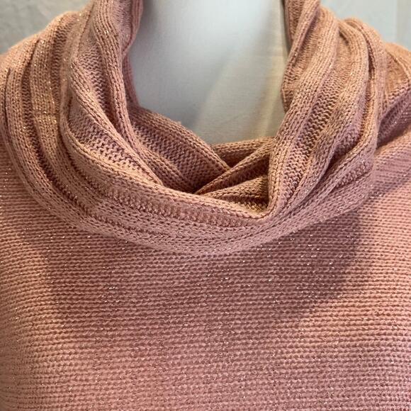 Y2K Fringe cowl neck mauve Sweater with metallic threads woven throughout Sz M - Picture 3 of 12